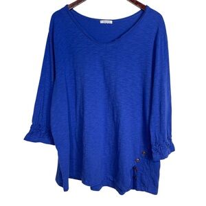 Erin London Blue Top w/ Button Detail at Hem